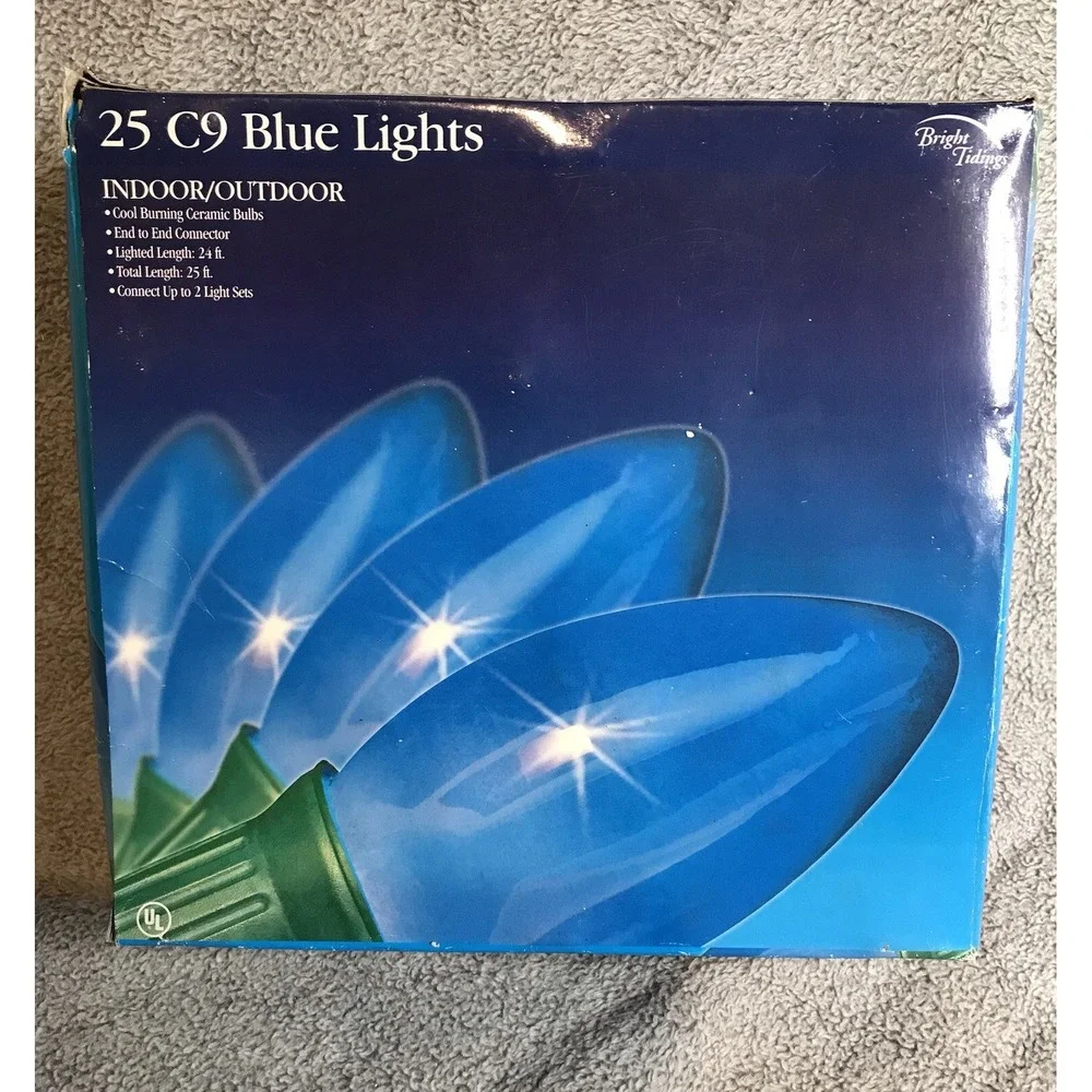 New Bright Tidings 25 C9 Blue Christmas Lights Bulbs 25 Ft Indoor Outdoor‎